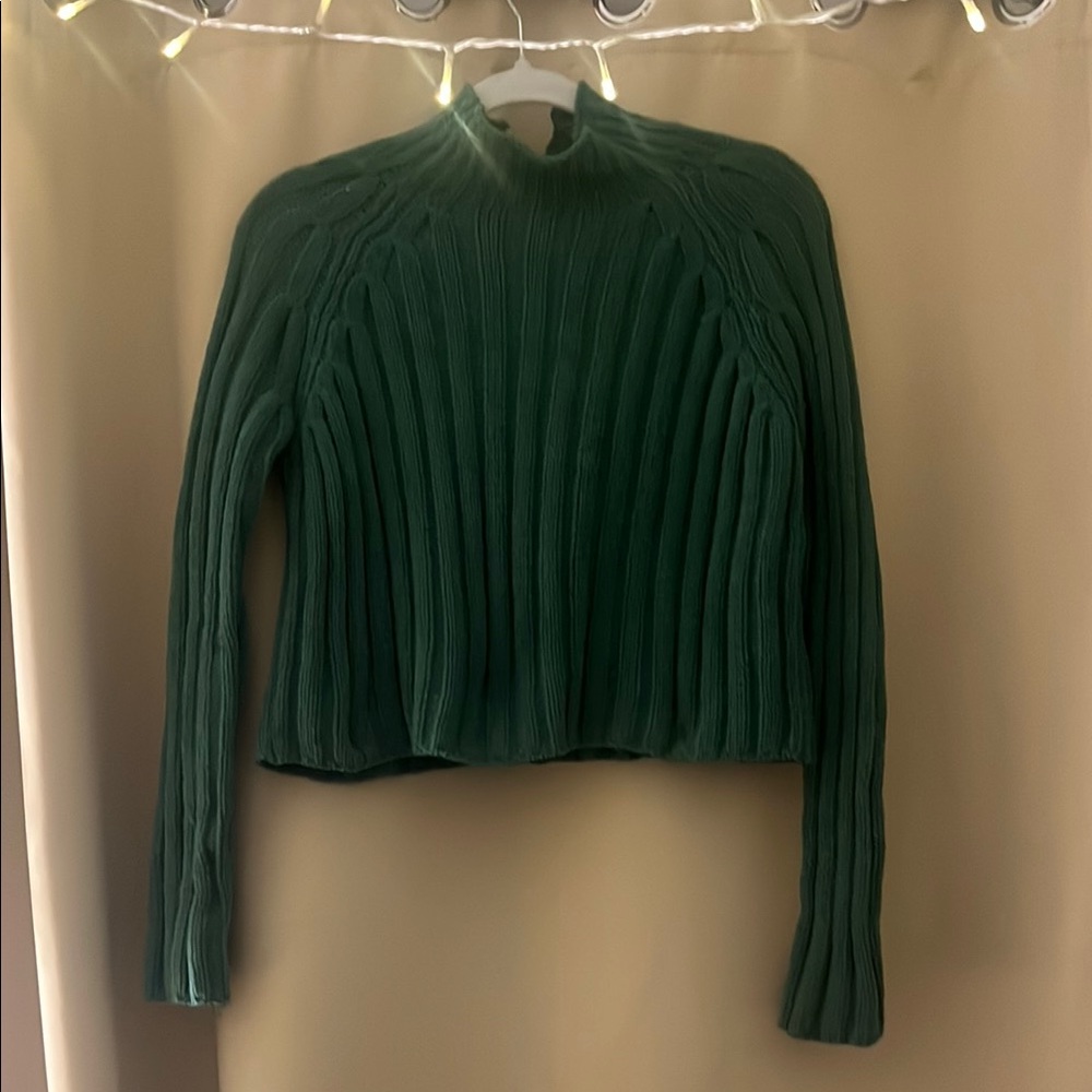 American Eagle Green Ribbed Mock Neck/Turtleneck Sweater - Small